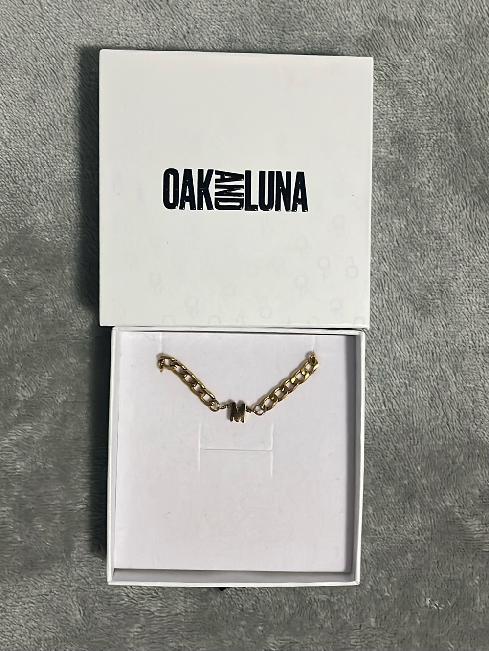 Oak And Luna Gold Initial M Cuban Link Chain Necklace Personalized With Box